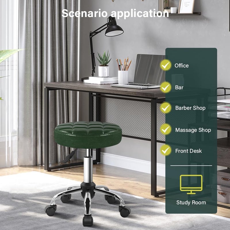 BFTOU Classic Swivel Stool with Wheel for Salon Work Home SPA Shop Height-Adjustable and Cost-Effective Rolling Stool Chair Small (Green) - Image 3